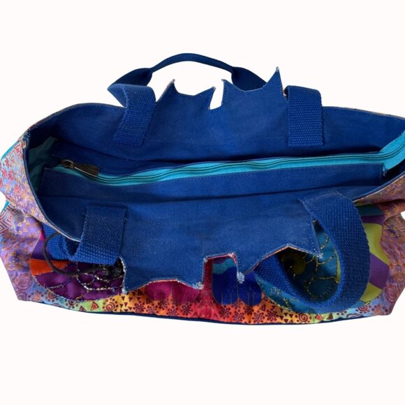 Laurel Burch Colorful Cat Tote Quirky Bag Rainbow Felines Dual Handles Zipper - Picture 6 of 16